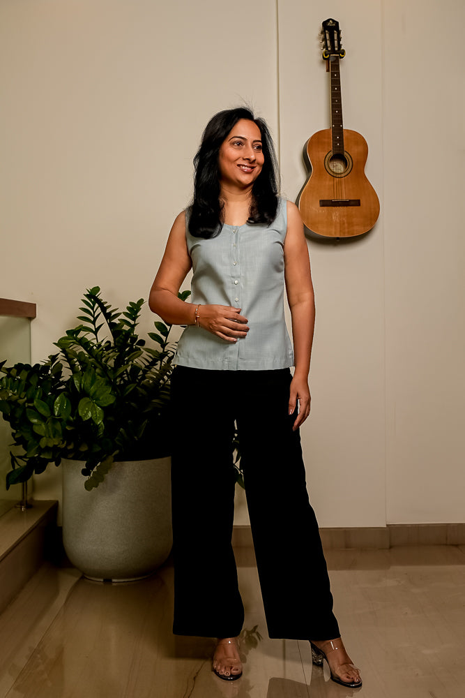 Cotton Sleeveless Powder Blue Top