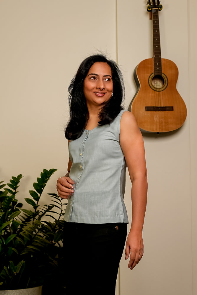 Cotton Sleeveless Powder Blue Top