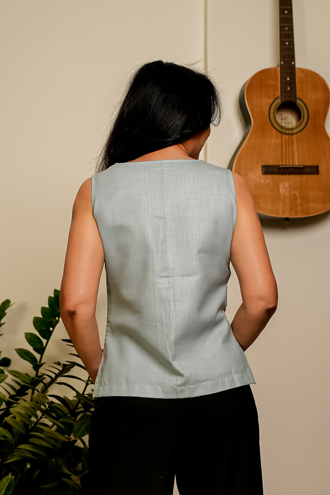 Cotton Sleeveless Powder Blue Top