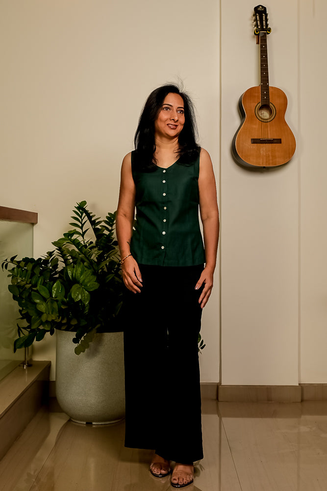 Cotton Sleeveless Green Top