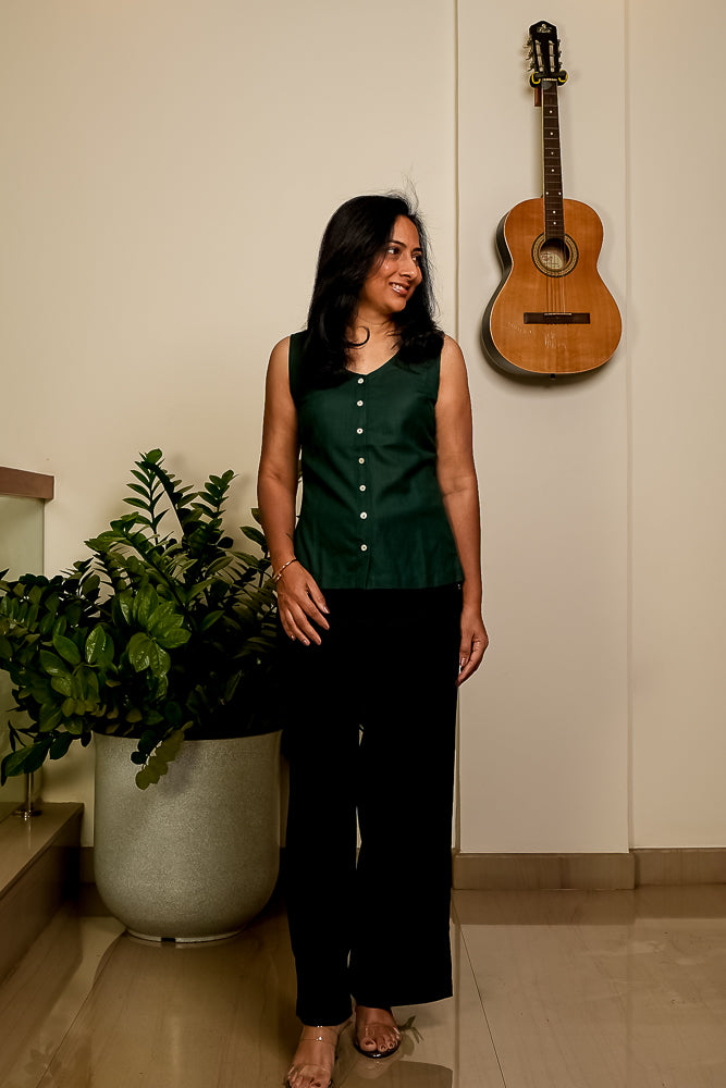 Cotton Sleeveless Green Top