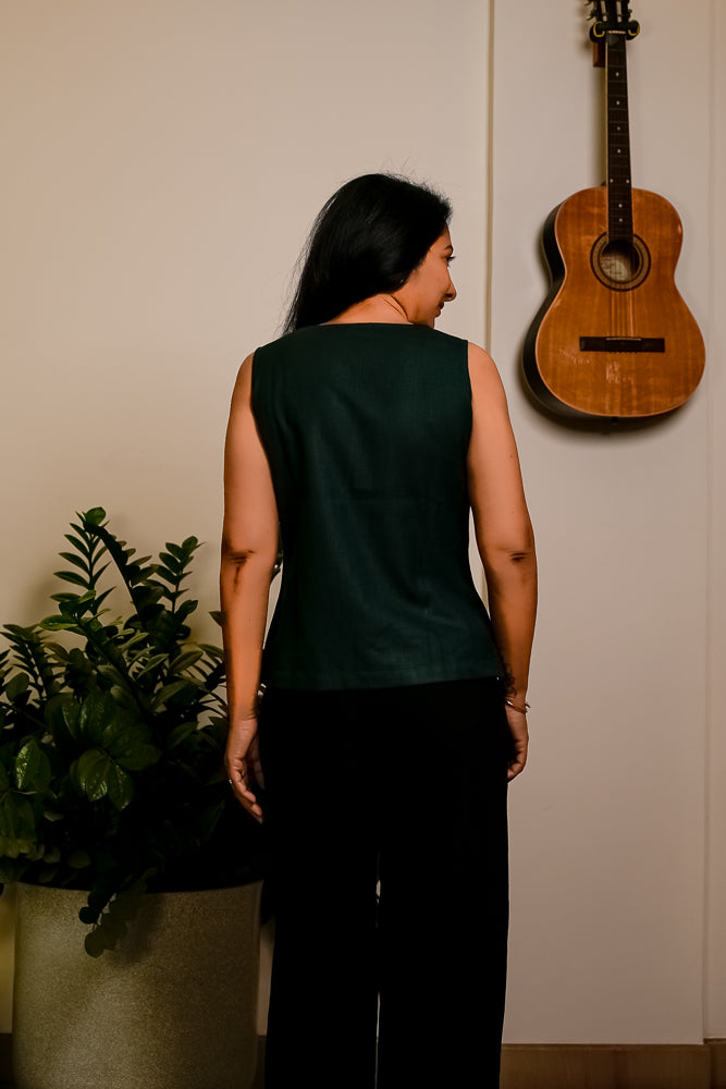 Cotton Sleeveless Green Top