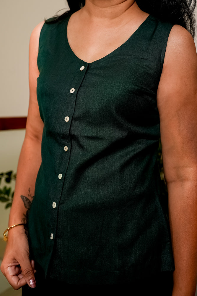 Cotton Sleeveless Green Top