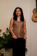 Cotton Sleeveless Brown Top