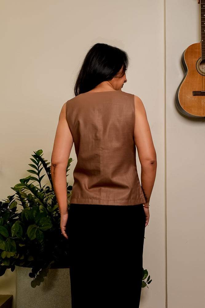 Cotton Sleeveless Brown Top