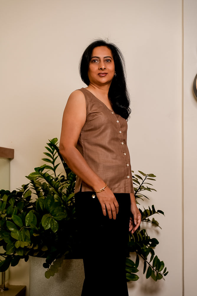Cotton Sleeveless Brown Top
