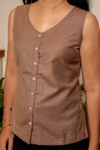 Cotton Sleeveless Brown Top