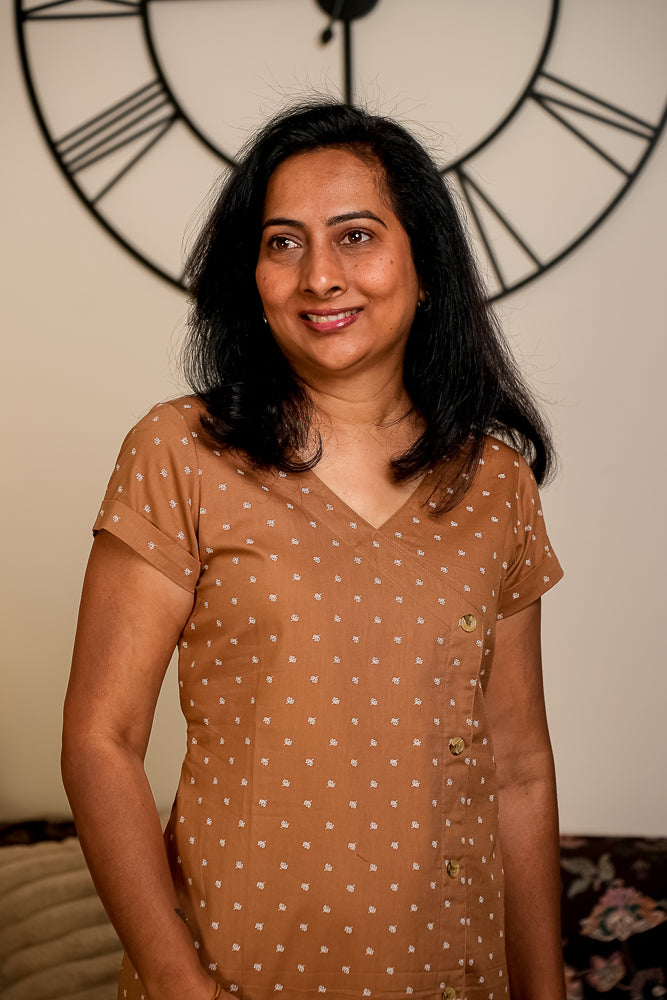 Caramel Cotton Casual Midi Dress