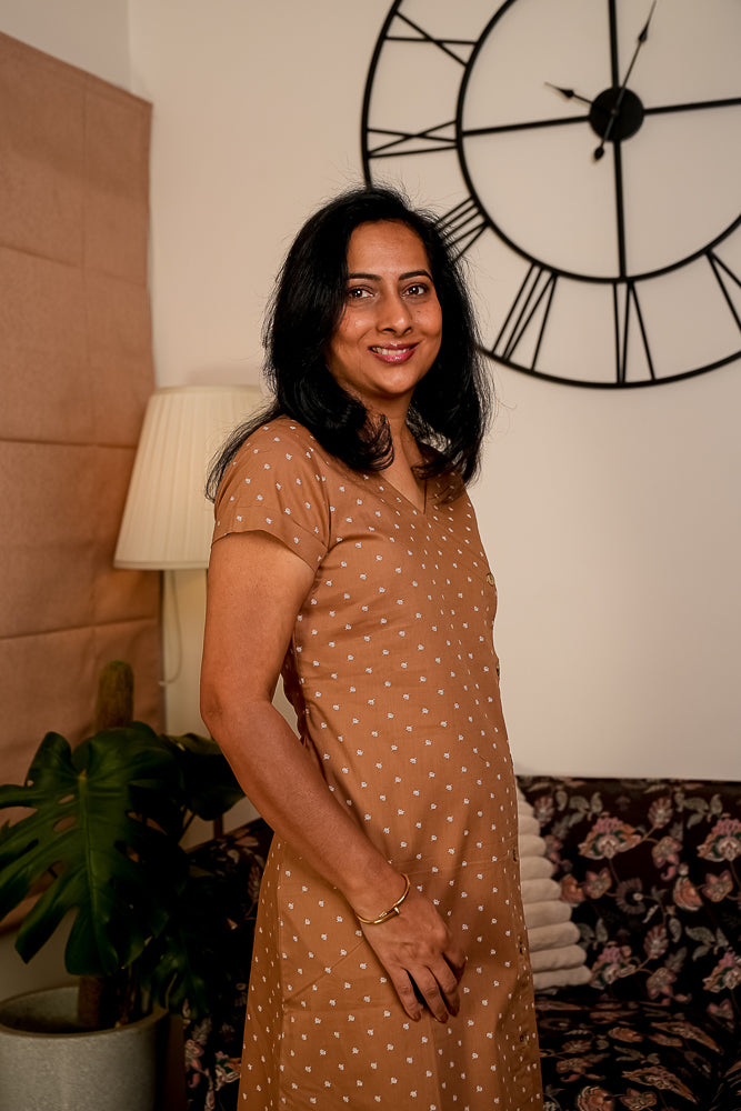 Caramel Cotton Casual Midi Dress