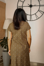 Earthy Brown Cotton Casual Midi Dress