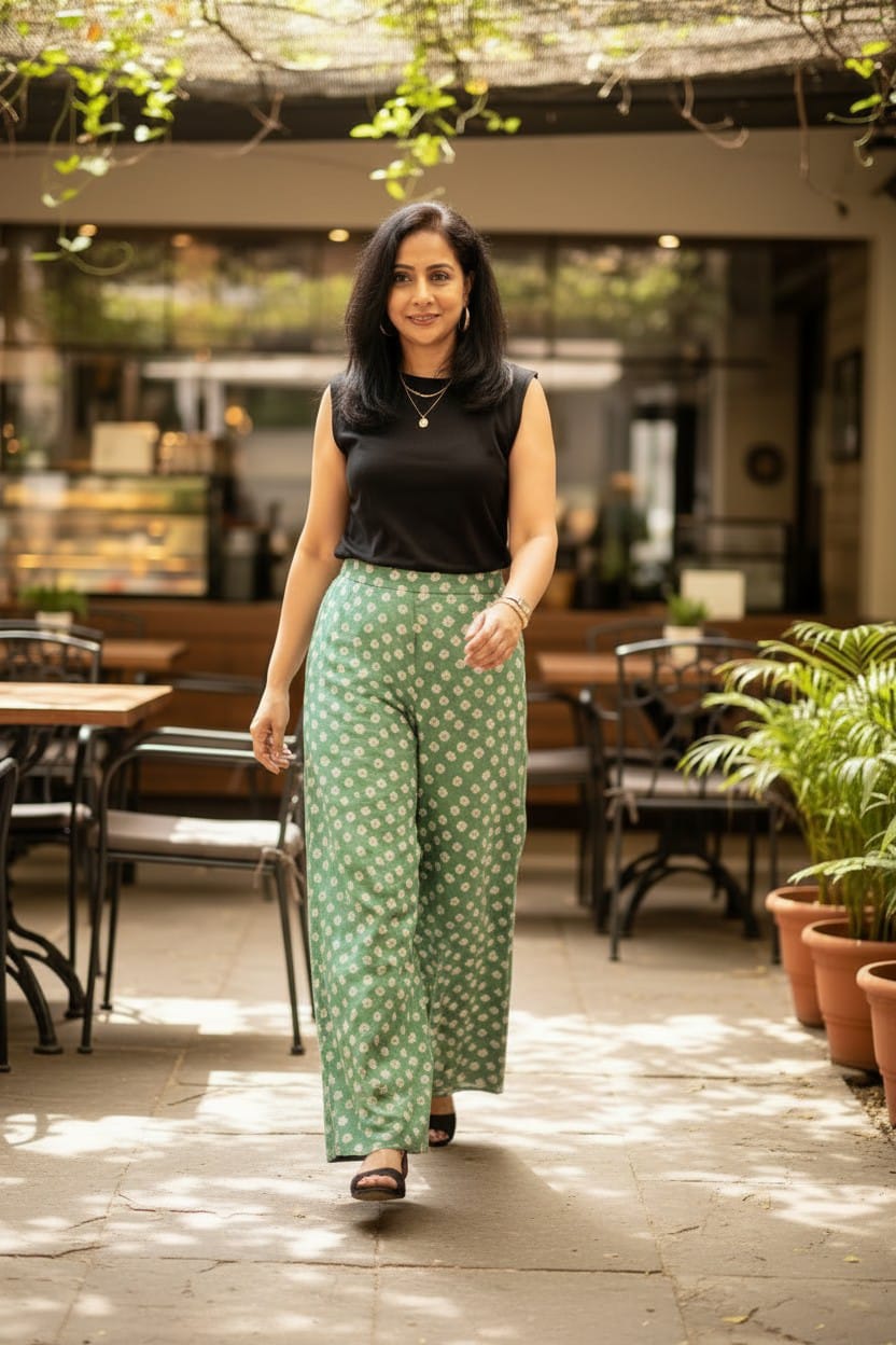 Green Wide Leg Palazzo Pant